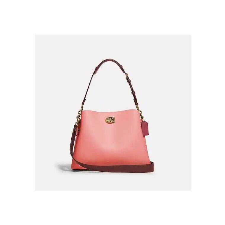 Coach Pebble Leather Willow Tote/shoulder/crossbody Colorblock/pink/burgundy