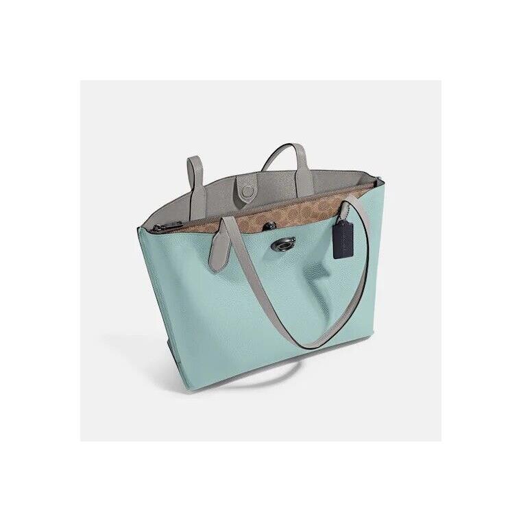 Coach Leather/signature Canvas Willow Tote/shoulder Bag Aqua/pewter Gray