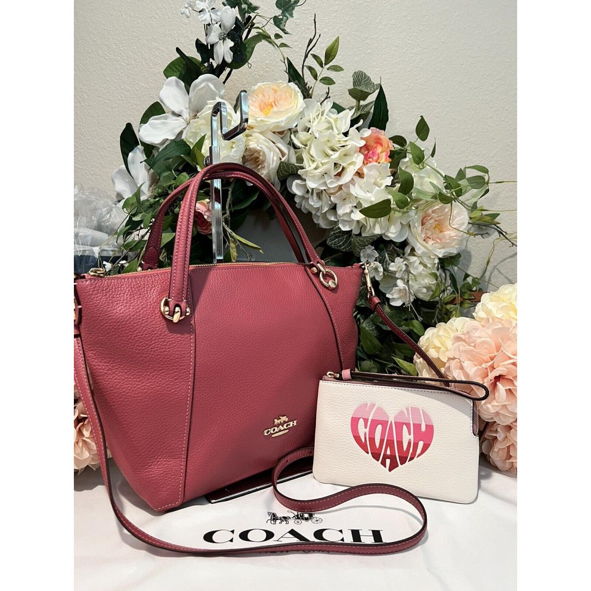 Coach Pebble Leather Kacey Satchel W/crossbody Strap W/wristlet Rouge Pink