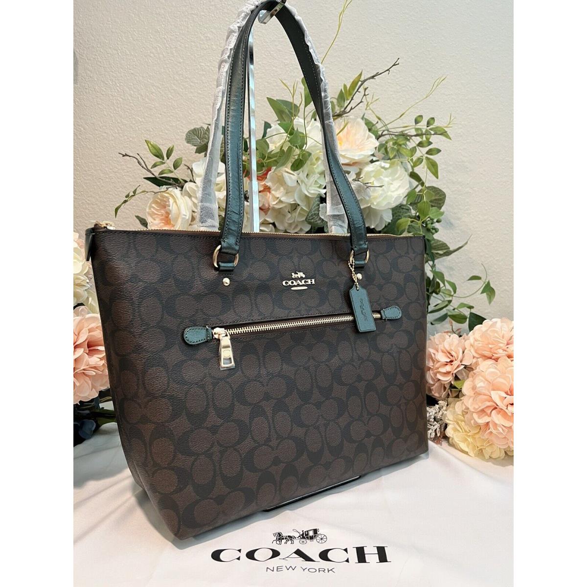 Coach Signature Canvas Gallery Tote/shoulder/shopper Bag Khaki/metallic Ivy