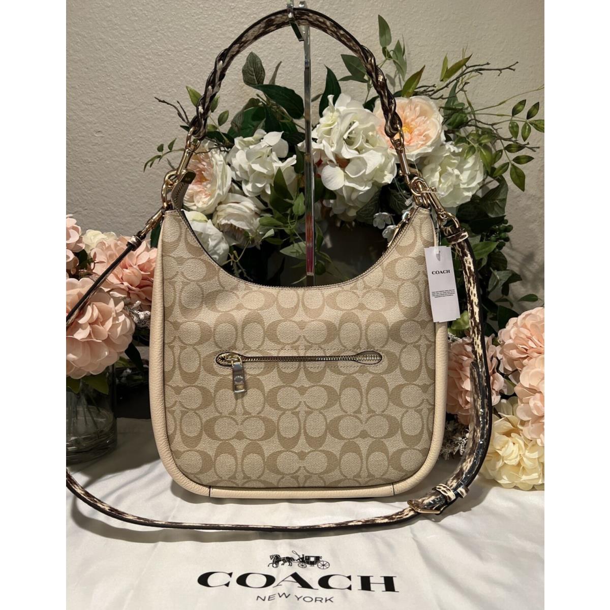 Coach Signature Canvas Jules Hobo Shoulder Crossbody Bag Light Khaki/ivory