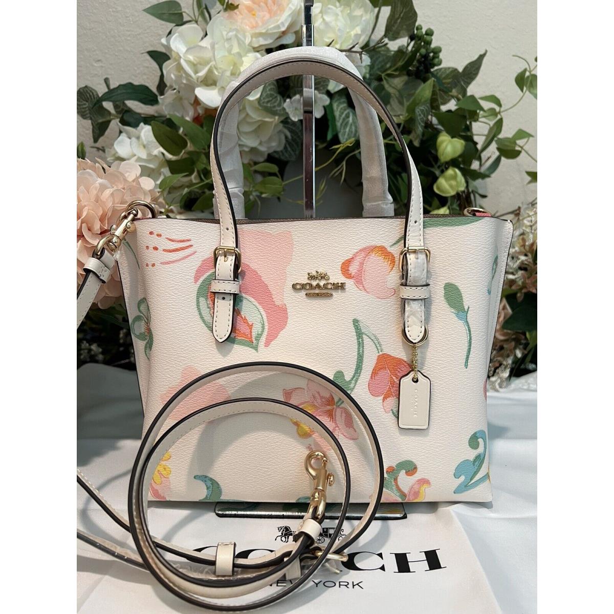 Coach Leather Mollie Tote 25 W/dreamy Land Floral Print Chalk/pink/green/yellow