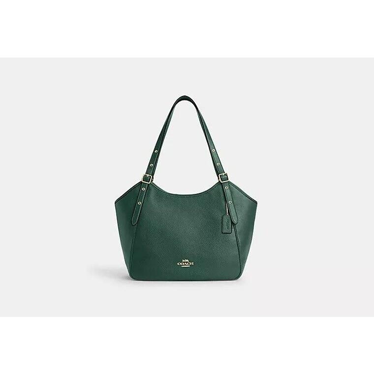 Coach Pebble Leather Meadow Shoulder Bag Dark Pine Green/gold Hardware