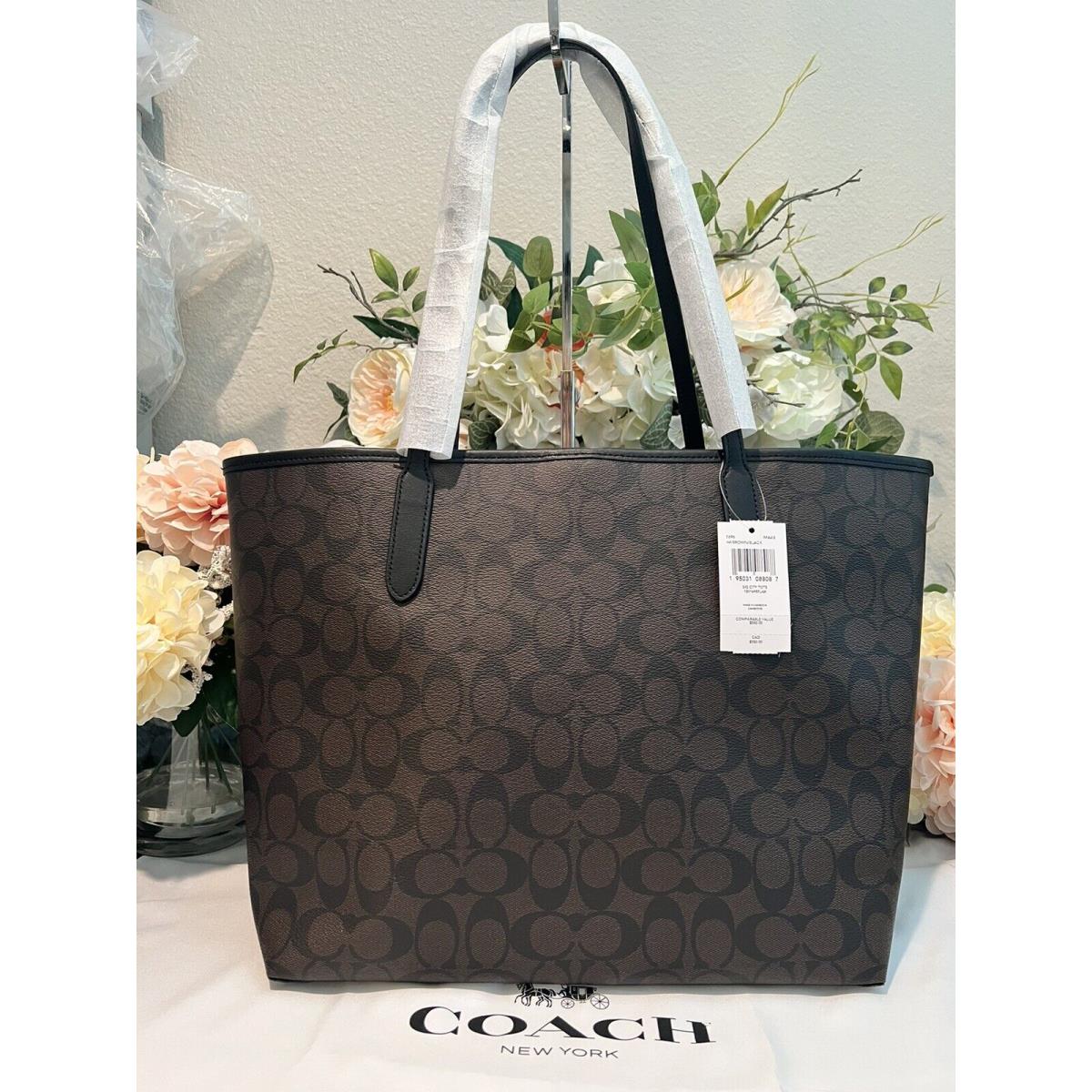 Coach Canvas/leather City Tote/shopper/shoulder Bag Brown/black