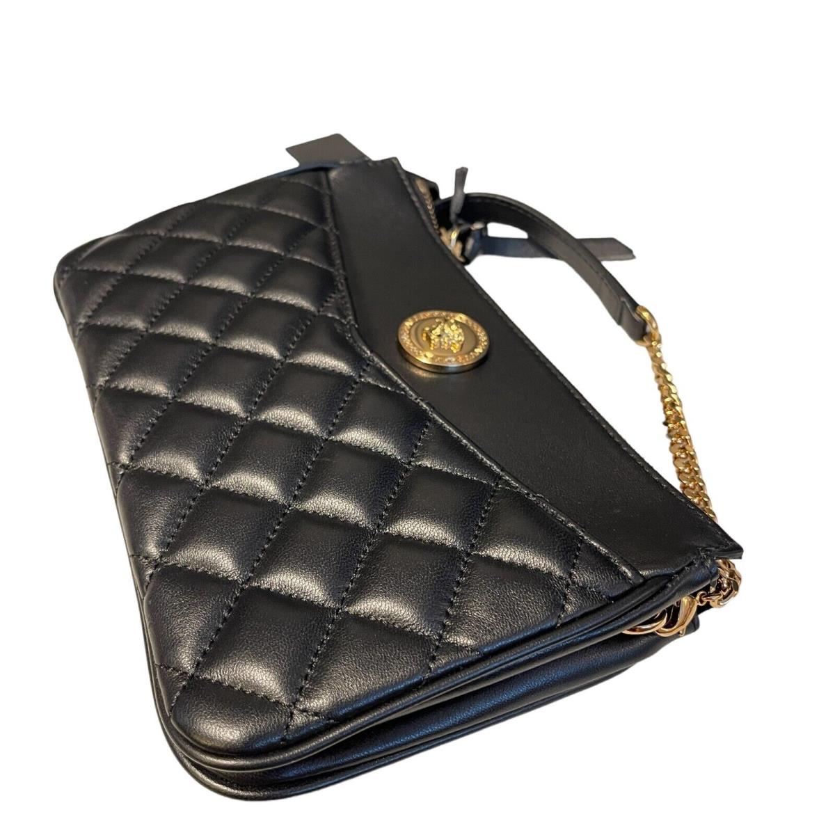 Versace Quilted Lamb Leather Crossbody Bag with Gold Chain Black 1013355