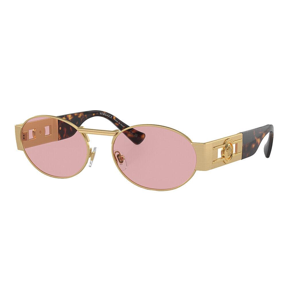 Versace VE 2264 100284 Matte Gold Metal Oval Sunglasses Purple Lens