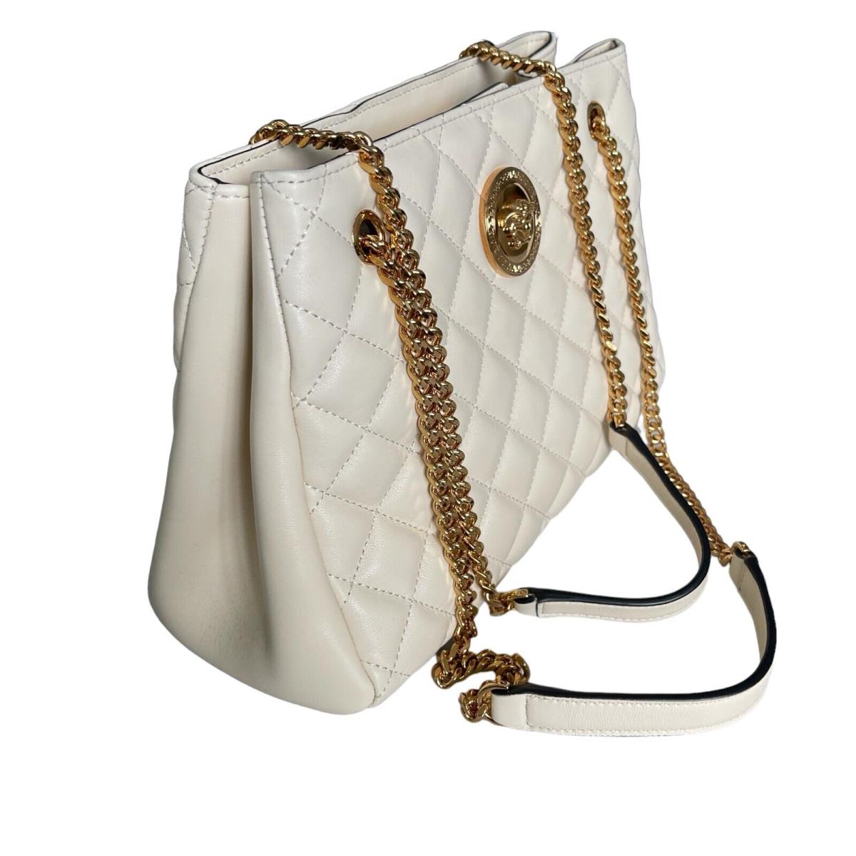 Versace Quilted White Lamb Leather Shoulder Bag On Gold-toned Chain 1005560