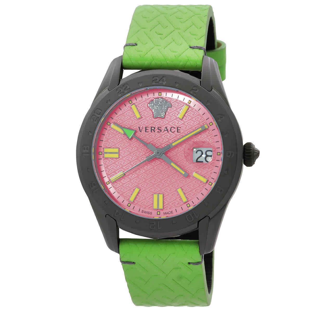 Versace Greca Time Gmt Quartz Pink Dial Men`s Watch VE7C00323