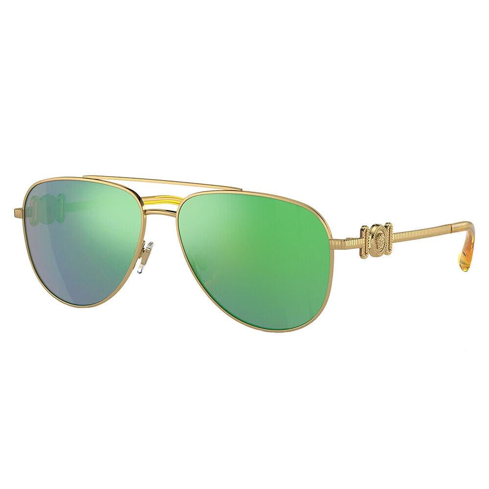 Versace VK 2002 10023R Gold Metal Aviator Sunglasses Green Mirror Lens - Frame: Gold, Lens: Green