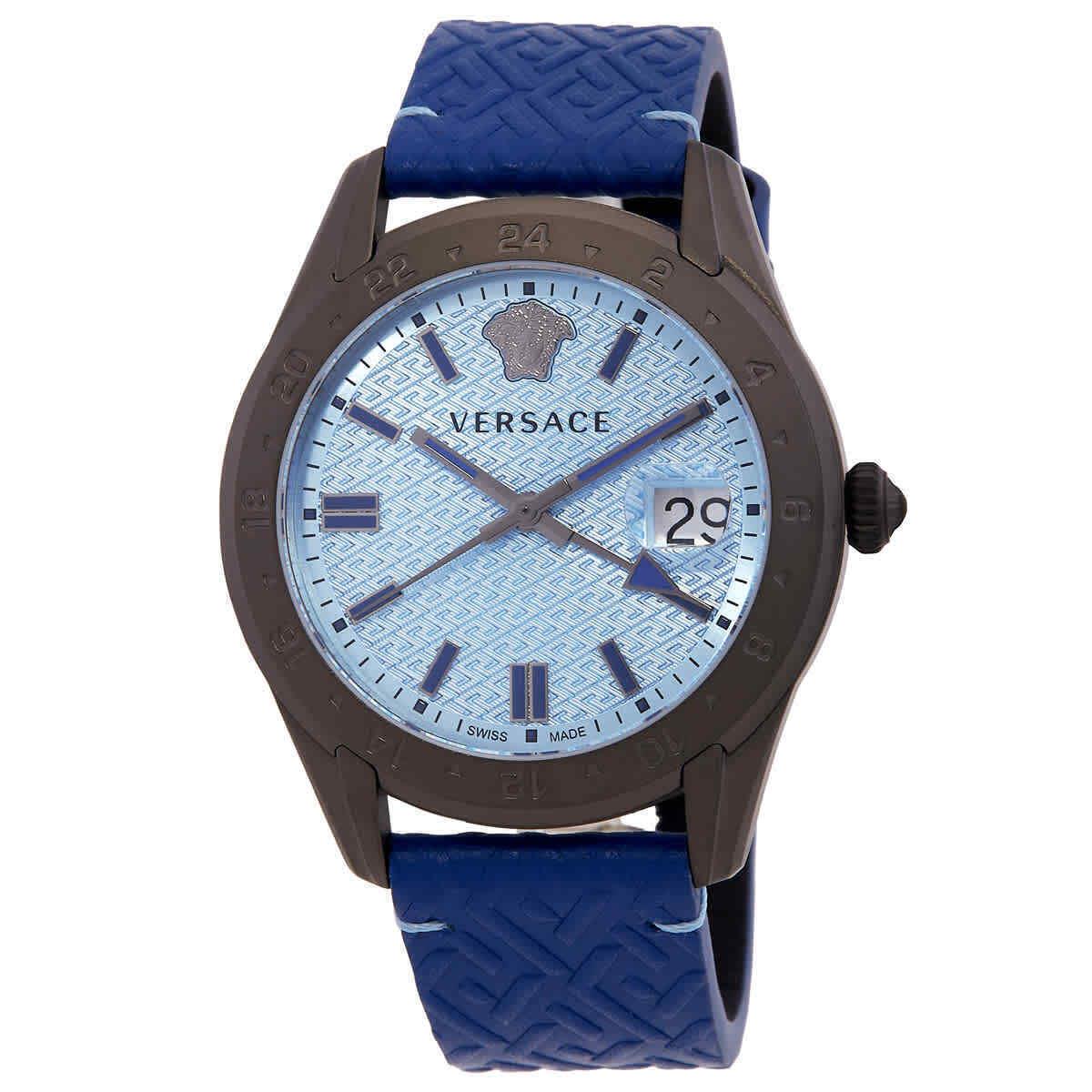 Versace Greca Time Gmt Quartz Blue Dial Men`s Watch VE7C00423