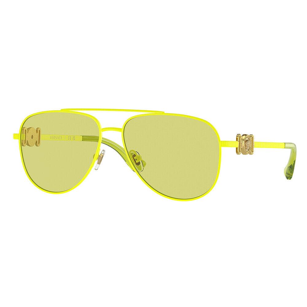 Versace Kids VK 2002 1494/2 Matte Fluo Yellow Metal Sunglasses Green Lens