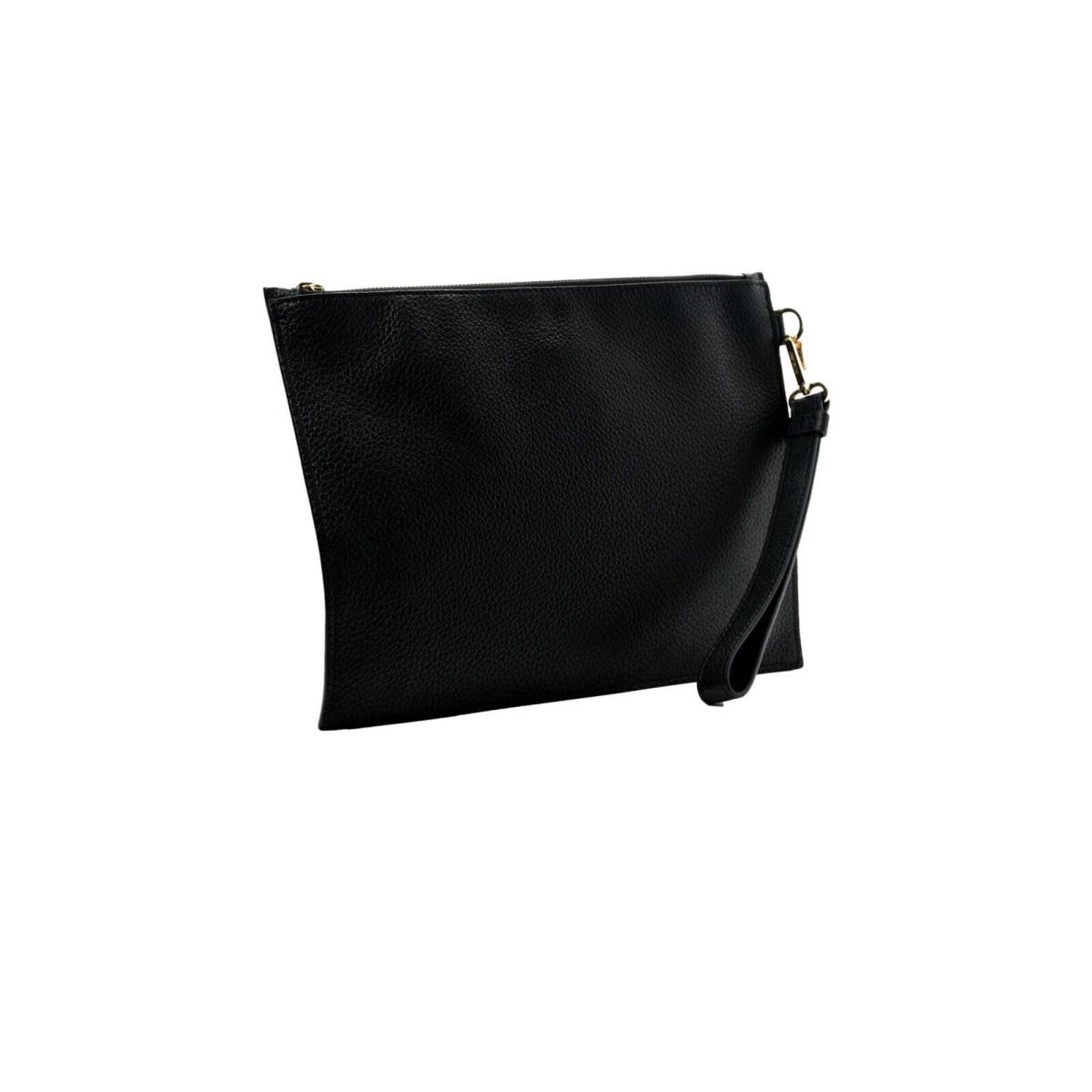 Versace Small Black Pebbled Leather Wristlet Clutch Pouch Evening Handbag