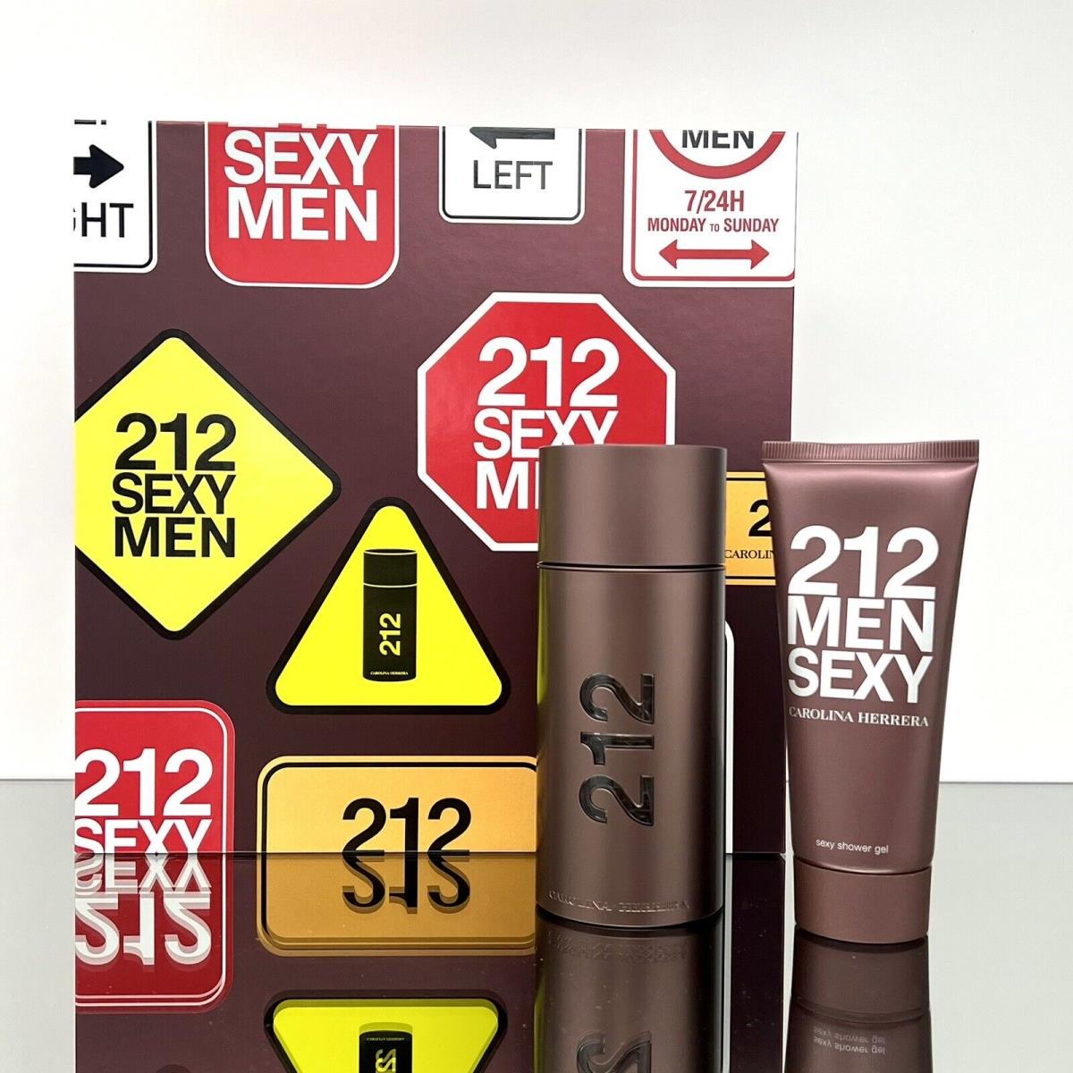 212 Sexy Men by Carolina Herrera 2 Pcs Set 3.4oz Edt Spr + 3.4oz Shower Gel A06