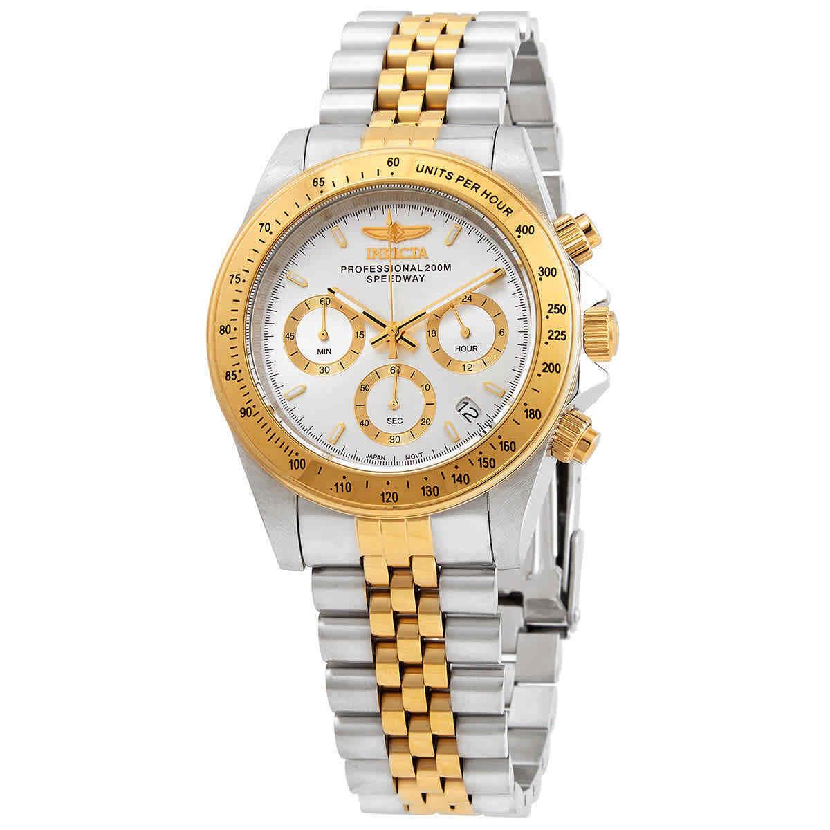 Invicta Speedway Chronograph Quartz Silver Dial Men`s Watch 30991 - Dial: Silver, Band: Two-tone (Silver-tone and Gold-tone), Bezel: Silver-tone