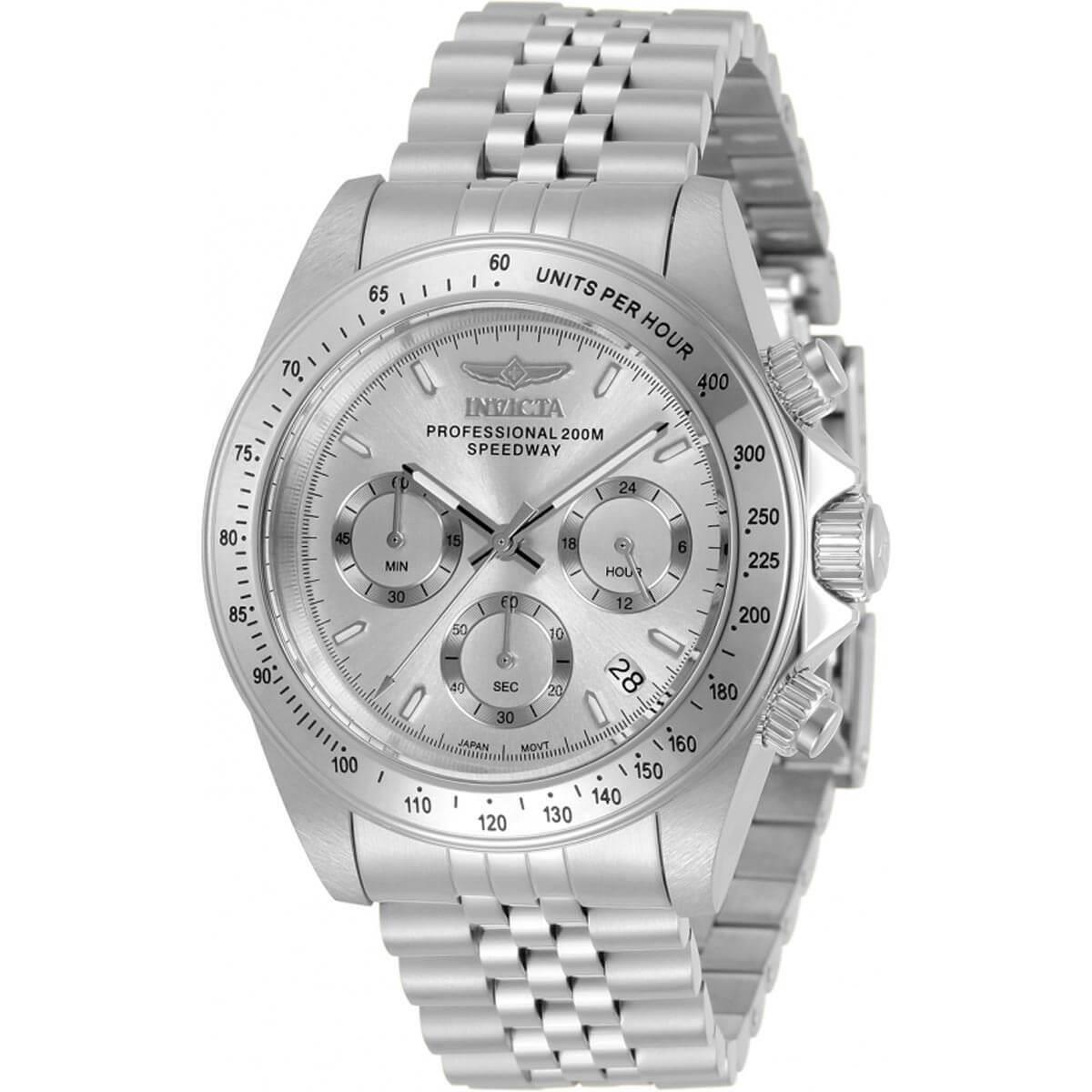 Invicta Men`s Watch Speedway Chronograph Steel Bracelet Silver Tone Dial 30988 - Face: Silver, Dial: Silver, Band: Silver