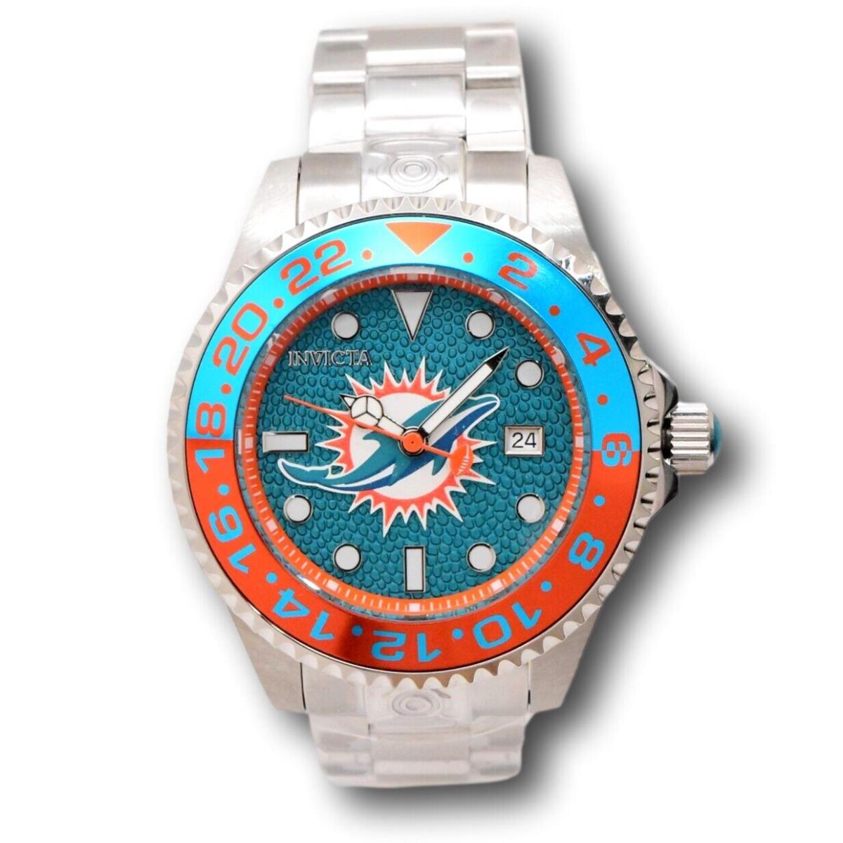 Invicta Nfl Miami Dolphins Men`s 47mm Grand Diver Automatic Watch 45029