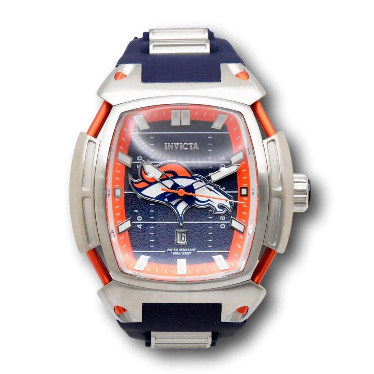 Invicta Nfl Denver Broncos Men`s 53mm Diablo Silicone Chronograph Watch 42814 - Dial: Blue Multicolor Orange Silver White, Band: Blue, Bezel: Silver