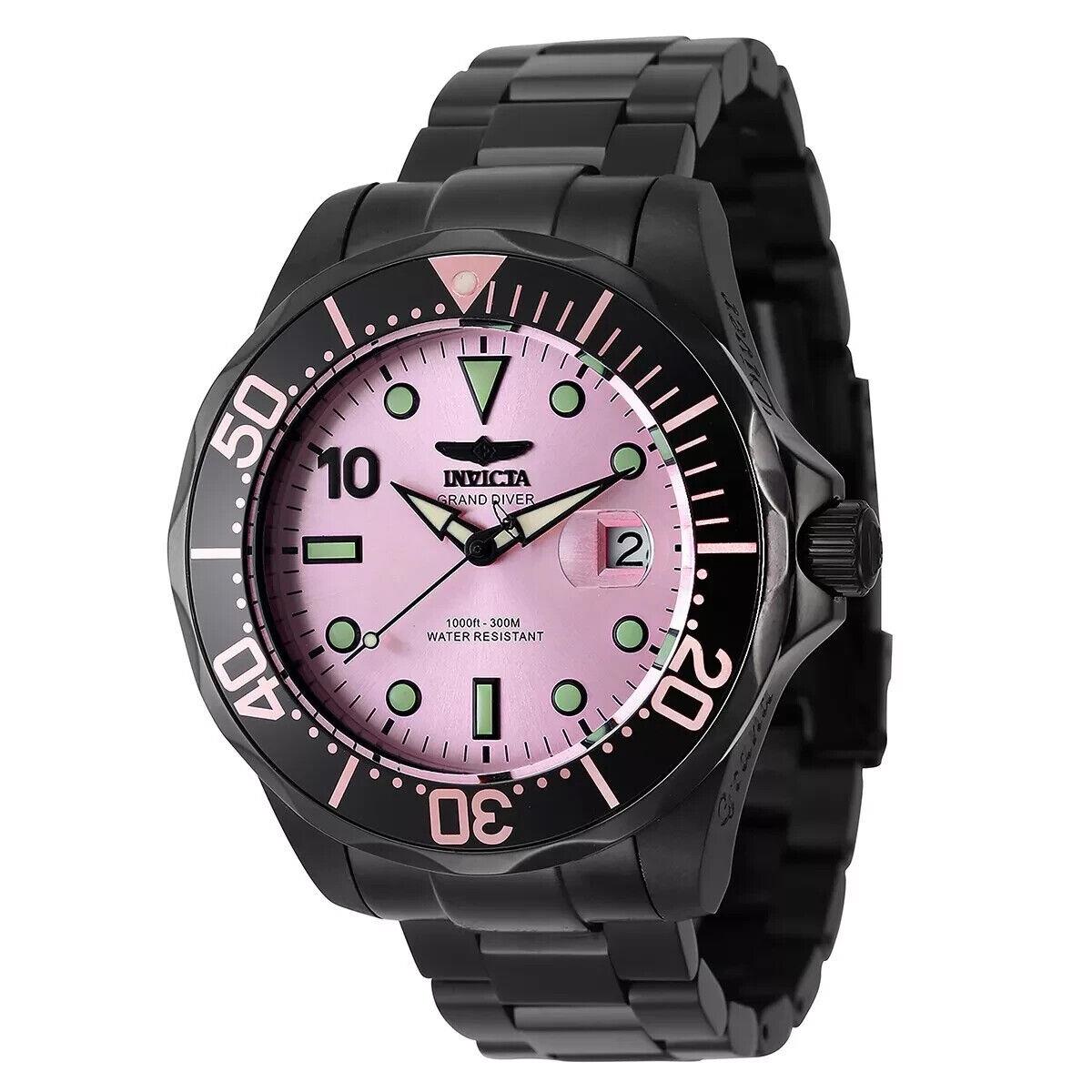 Invicta Pro Diver Pink Dial Black I.p. NH35A.Automatic 300m Men`s Watch- 47187