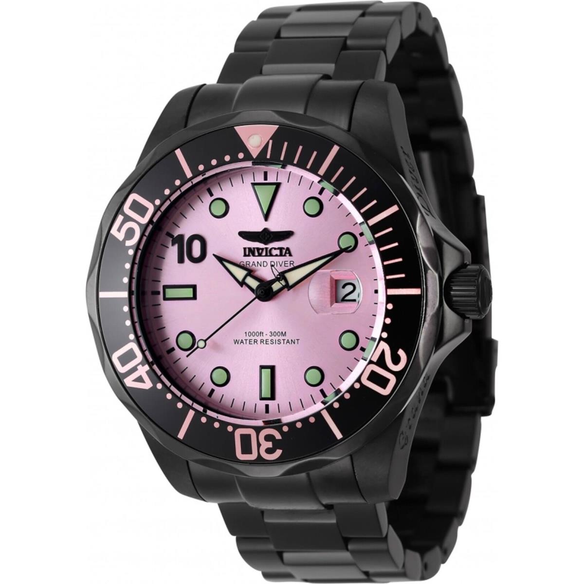 Invicta Men`s Watch Pro Diver Automatic Pink Dial Black Case Bracelet 47187