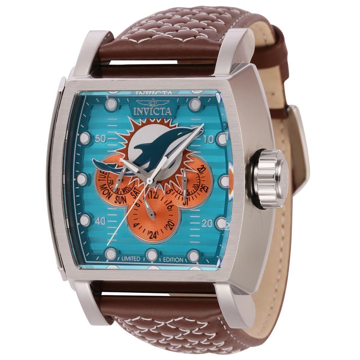 Invicta Nfl Miami Dolphins Men`s Watch - 48mm. White. Brown 45082