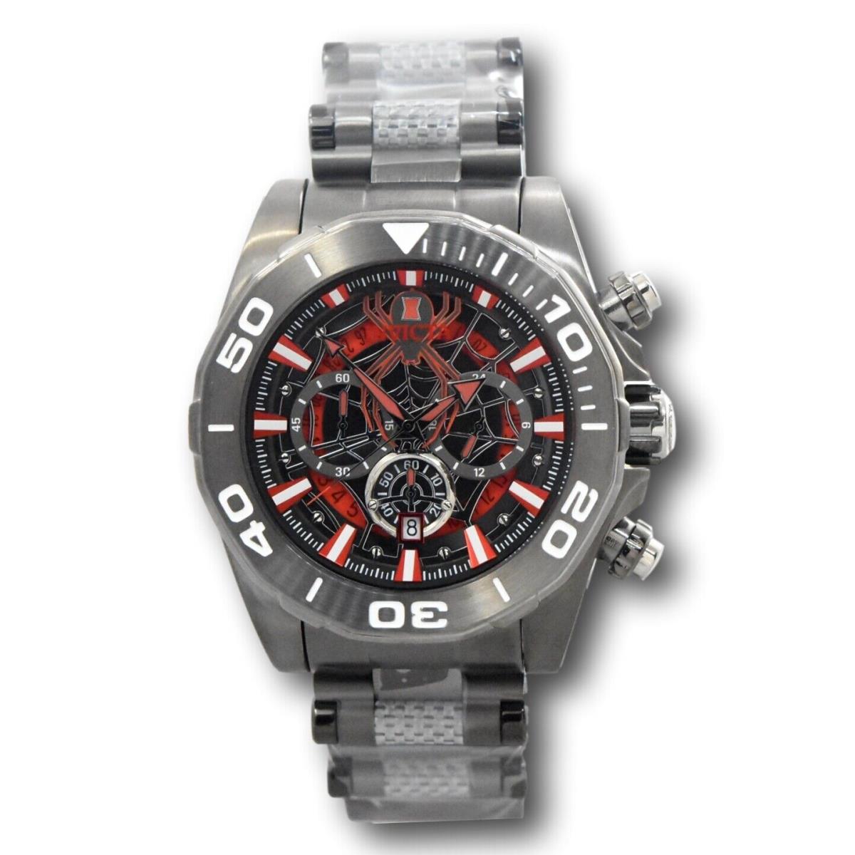Invicta Marvel Black Widow Men`s 48mm Gunmetal Limited Chronograph Watch 37834 - Face: Black, Dial: Black Gray Multicolor Red, Band: Gray Gunmetal
