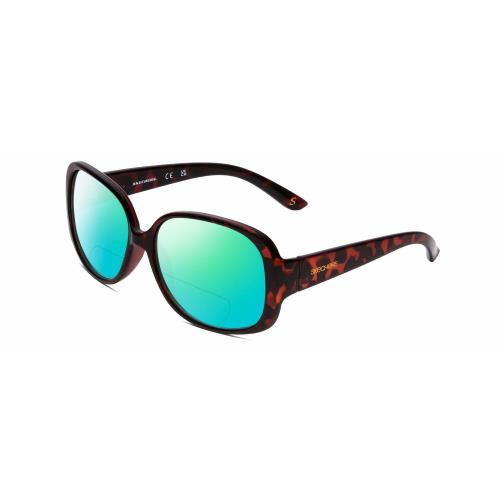 Skechers SE6014 Womens Polarized Bifocal Sunglasses Tortoise Havana Crystal 58mm Green Mirror