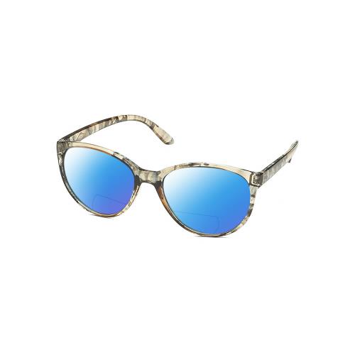 Skechers SE6059 Cateye Polarize Bifocal Sunglasses Clear Grey Crystal 57mm 41Opt Blue Mirror