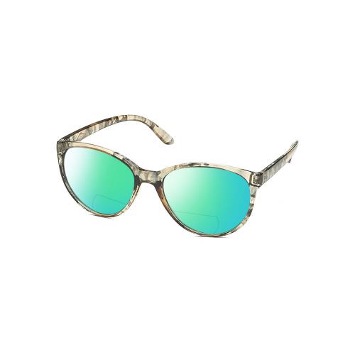 Skechers SE6059 Cateye Polarize Bifocal Sunglasses Clear Grey Crystal 57mm 41Opt Green Mirror