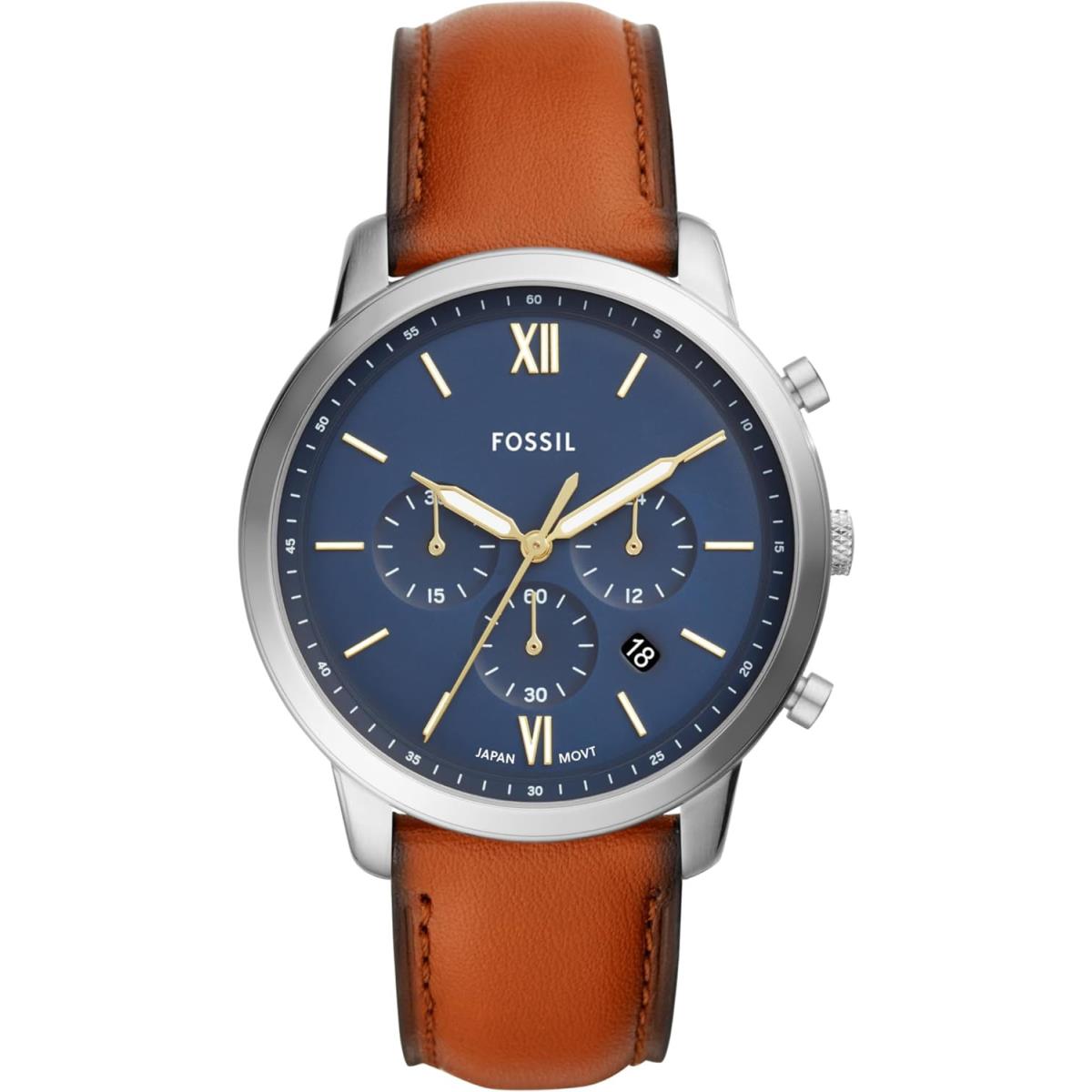 Fossil Neutra Men`s Chrono Watch with Stainless Steel Bracelet Silver/Blue, Brown