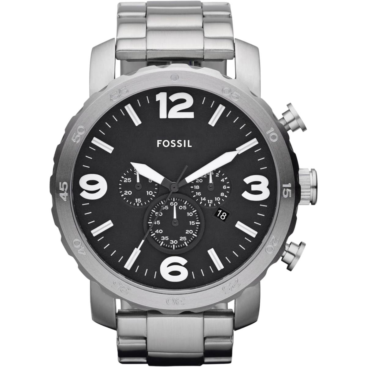 Fossil Nate Men`s Chronograph Watch with Stainless Steel or Leather Band