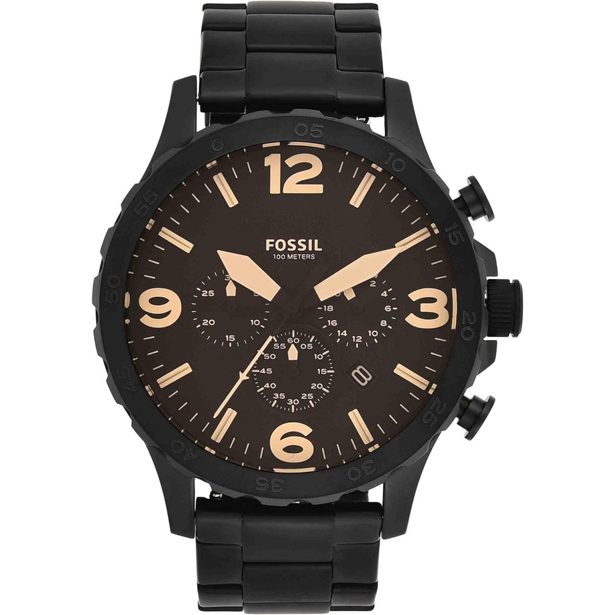Fossil Nate Men`s Chronograph Watch with Stainless Steel or Leather Band Black/Brown