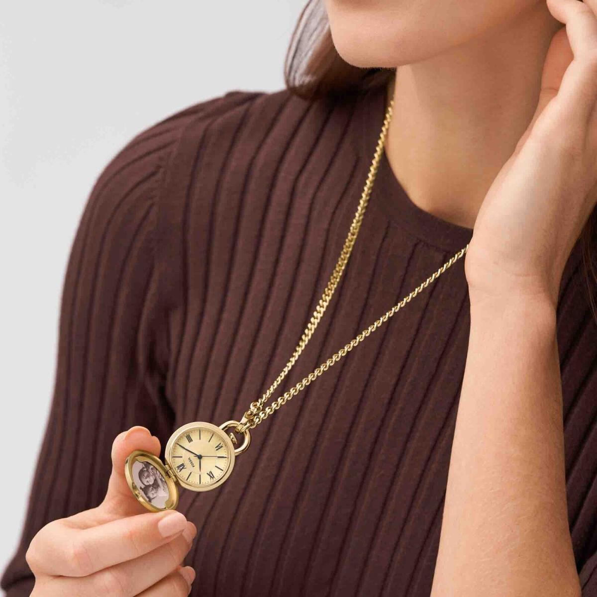 Fossil Jacqueline Gold Crystal Watch Locket Necklace