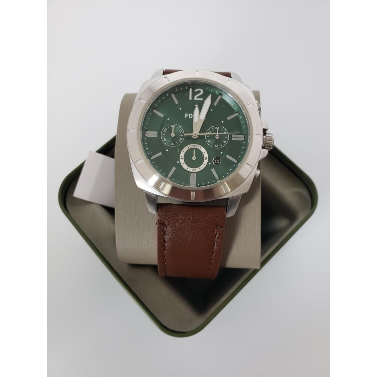 Fossil Privateer Chronograph Green Dial Brown Leather Watch BQ2821