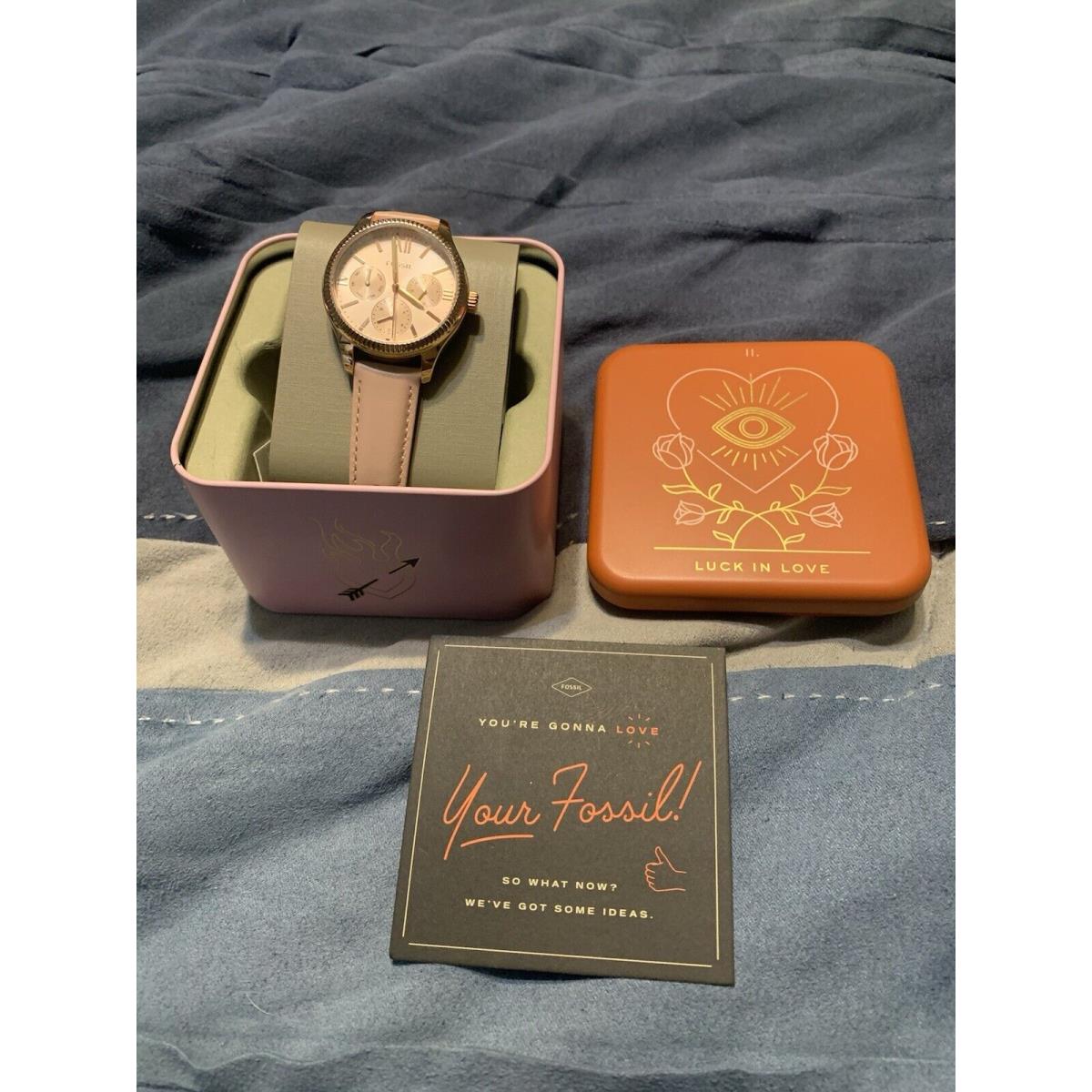 Women s Fossil Watch Luck In Love EQ 3763 and Case Pink