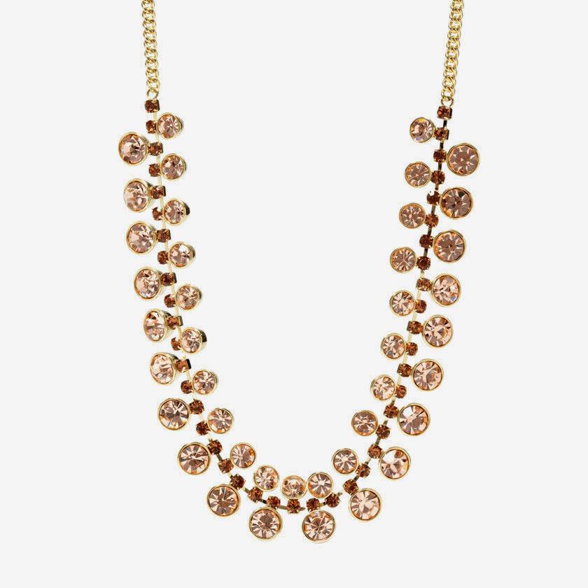 Fossil Brand Glitz Silk Peach Stone Gold Tone Frontal Collar Necklace