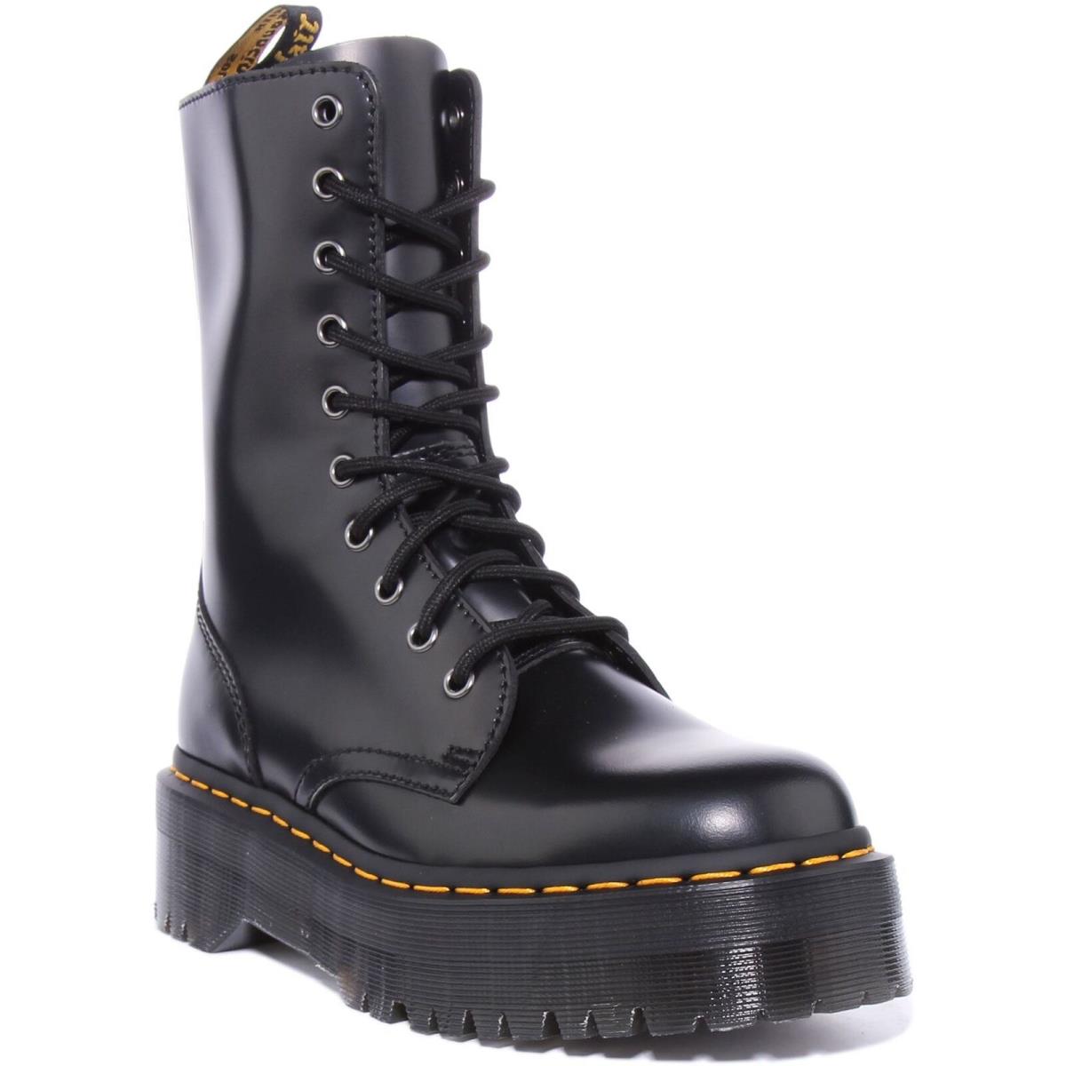 Dr Martens Jadon Hi Yellow Stich Side Zip Leather Mens Boots Black US 6 - 13
