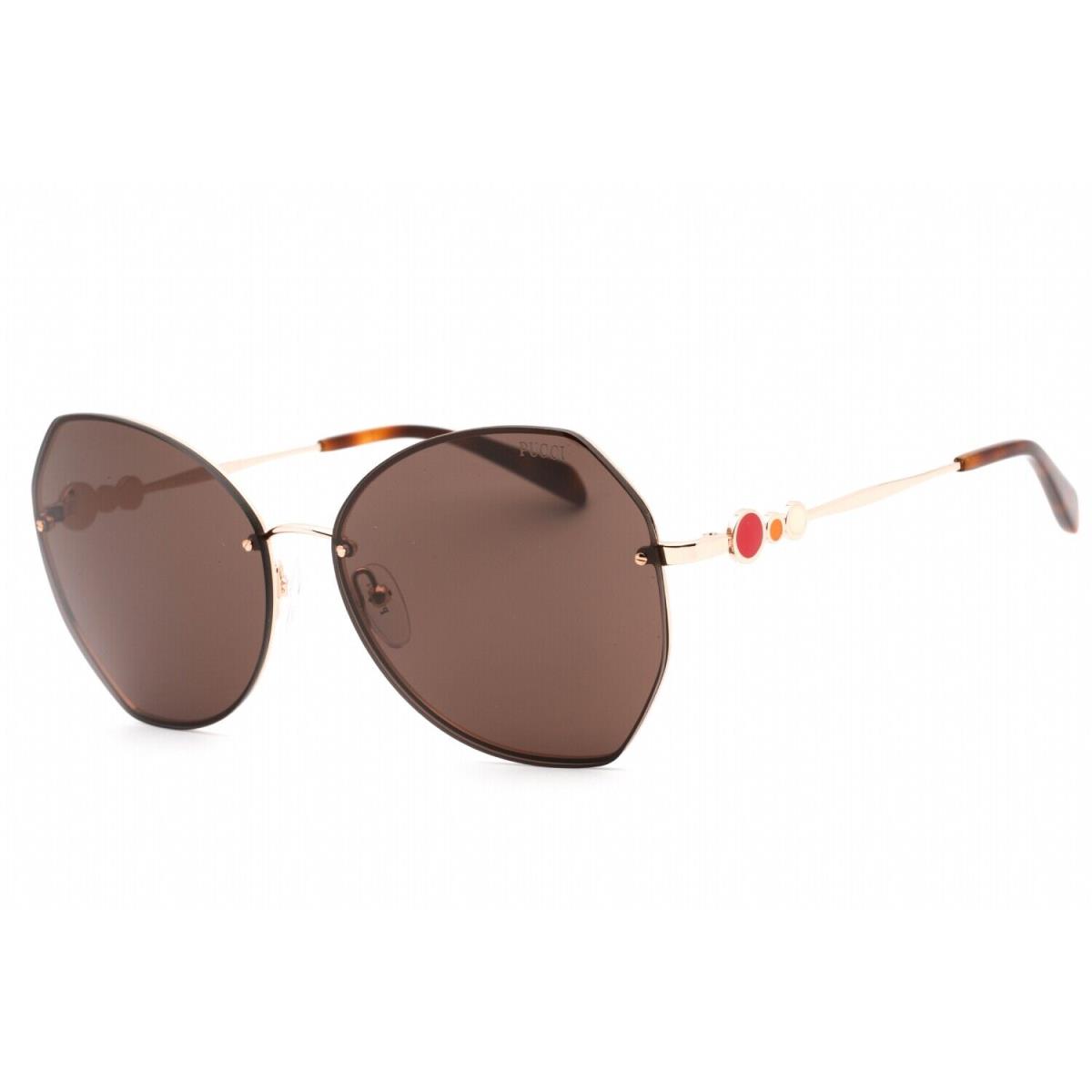 Emilio Pucci EP0178 28E Sunglasses Shiny Rose Gold Frame Brown Lenses 61 Mm - Frame: Rose Gold, Lens: Brown