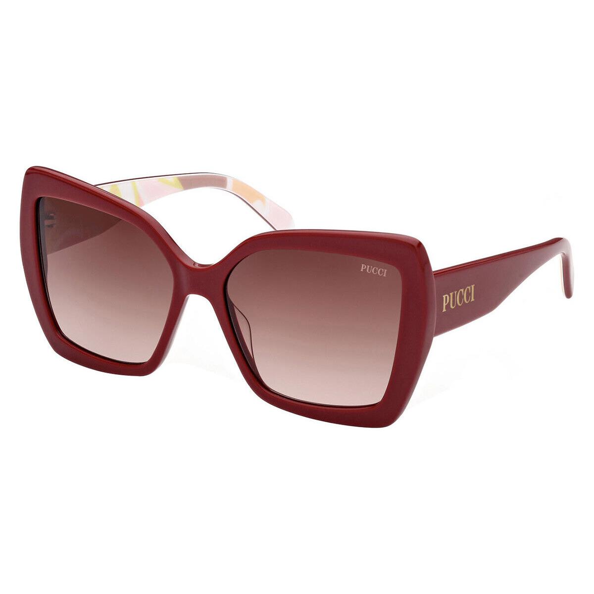 Emilio Pucci EP0176 Sunglasses Women Butterfly 58mm - Frame: Shiny Solid Red/Tropicana Rose Peach / Gradient Brown, Lens: Gradient Brown