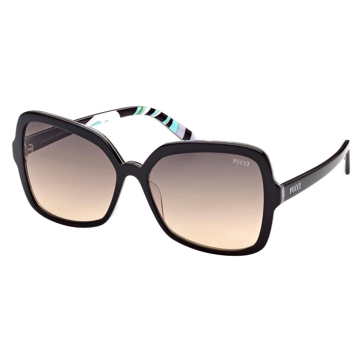 Emilio Pucci EP0192 Sunglasses Women Butterfly 60mm - Frame: Shiny Bilayer Black and Turquoise Pucci Print / Gradient Smoke, Lens: Gradient Smoke