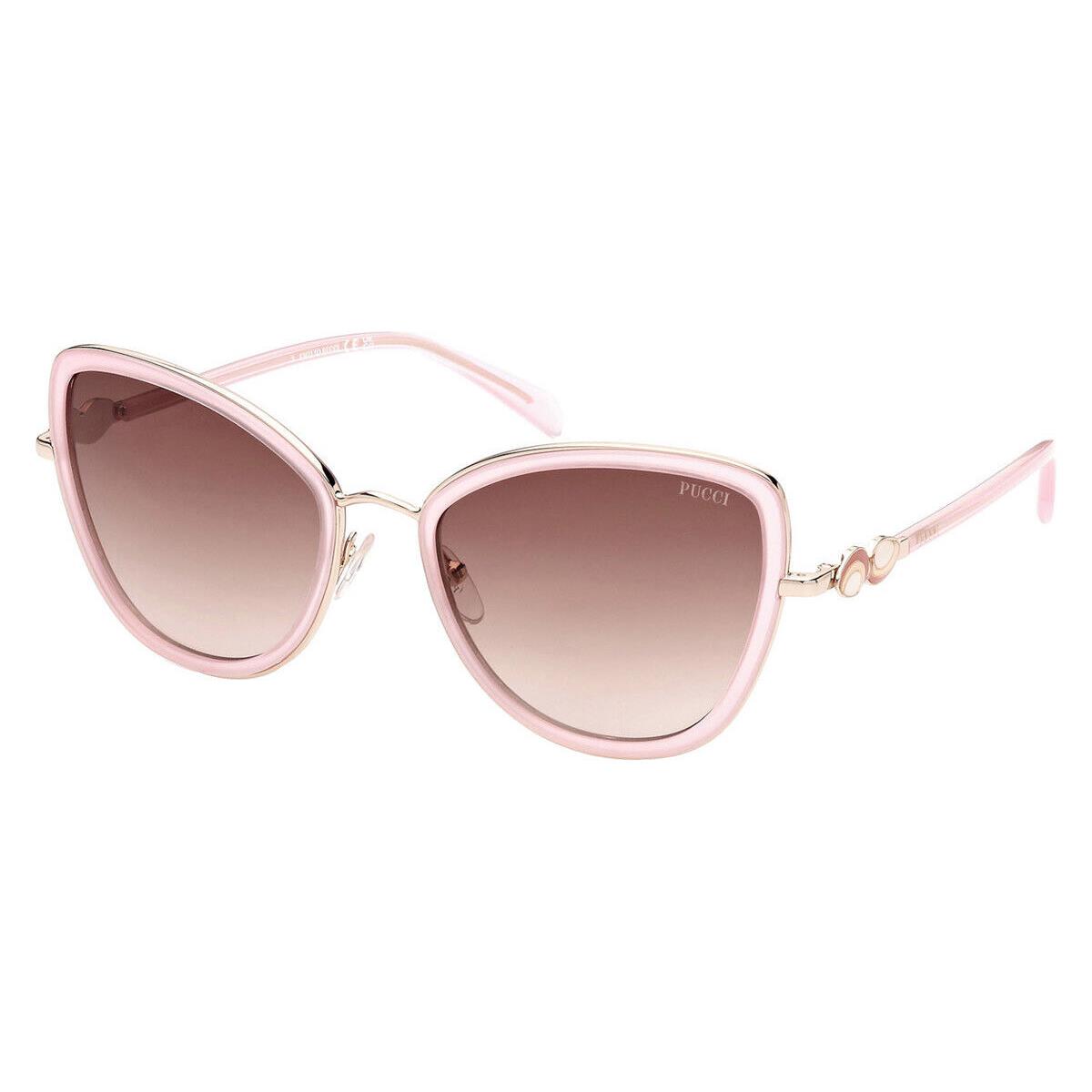 Emilio Pucci EP0184 Sunglasses Women Cat Eye 57mm - Frame: Opal Pink/Shiny Rose Gold/Colored Enamel / Gradient Brown, Lens: Gradient Brown