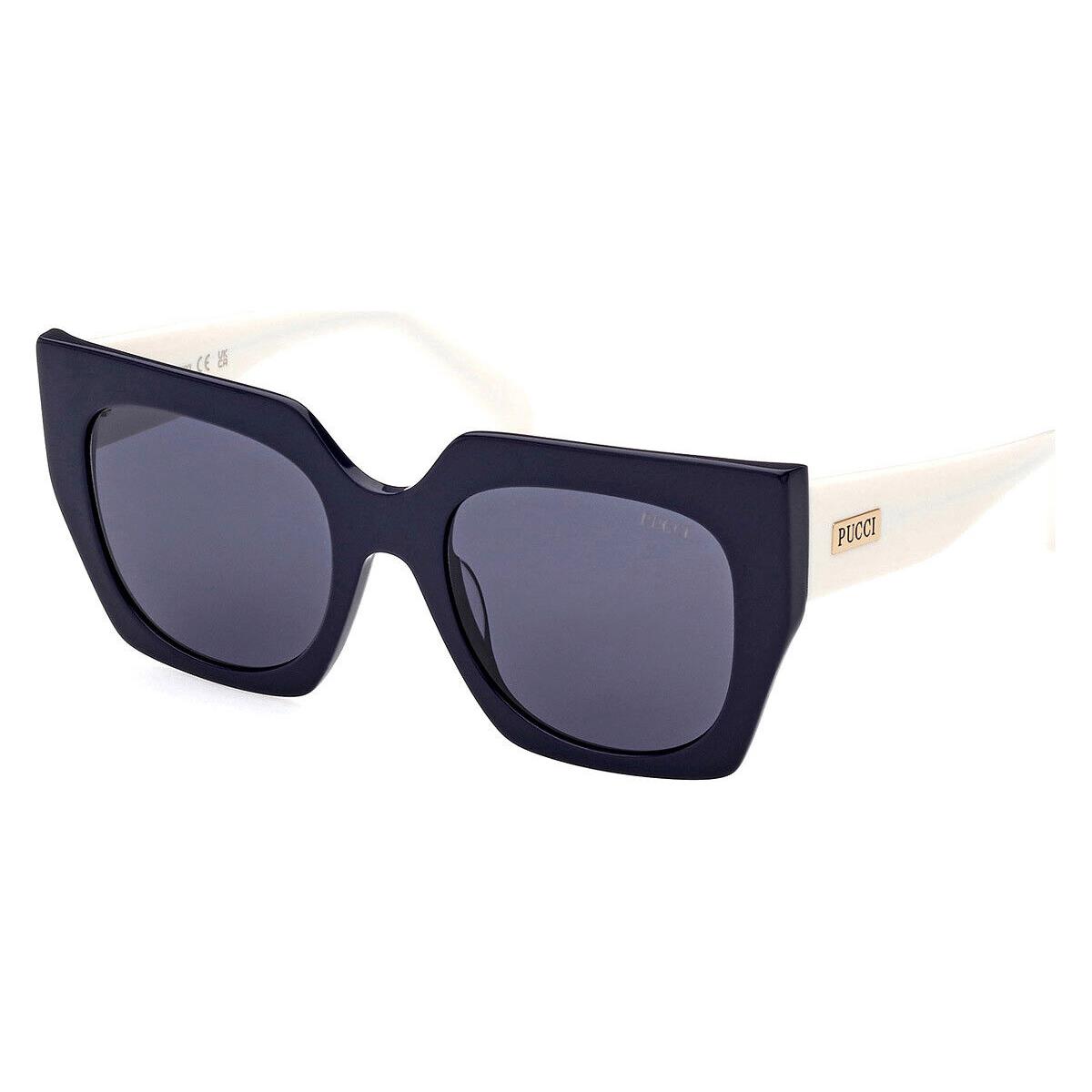 Emilio Pucci EP0197 Sunglasses Women Butterfly 52mm - Frame: Shiny Solid Navy Blue/Opaque Ivory / Smoke into Blue, Lens: Smoke into Blue