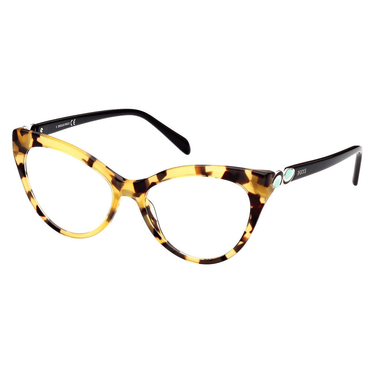 Emilio Pucci EP5196 Eyeglasses Women Cat Eye 54mm - Frame: Shiny Tokyo Tortoise/Shiny Black/Black/White and Turquoise Enamel, Lens: Demo