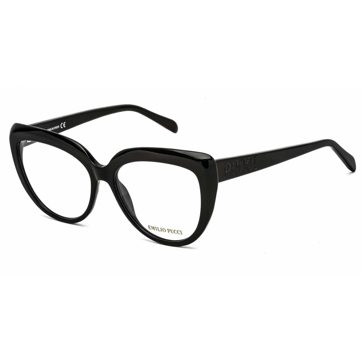 Emilio Pucci Women`s Eyeglasses Shiny Black Plastic Cat Eye Frame EP5173 001