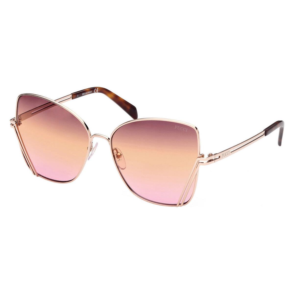 Emilio Pucci EP0179 Sunglasses Women Butterfly 59mm - Frame: Shiny Rose Gold/Classic Havana / Gradient Brown to Rose, Lens: Gradient Brown to Rose