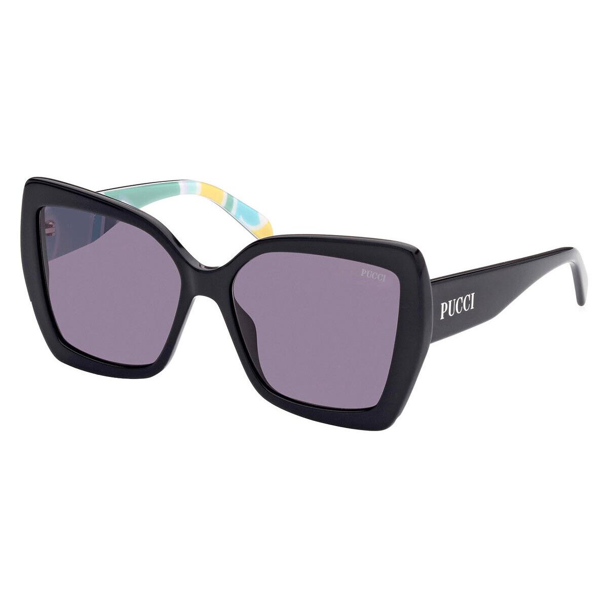 Emilio Pucci EP0176 Sunglasses Shiny Black/tropicana Green Turquoise Smoke 58mm - Frame: Shiny Black/Tropicana Green Turquoise / Smoke, Lens: Smoke