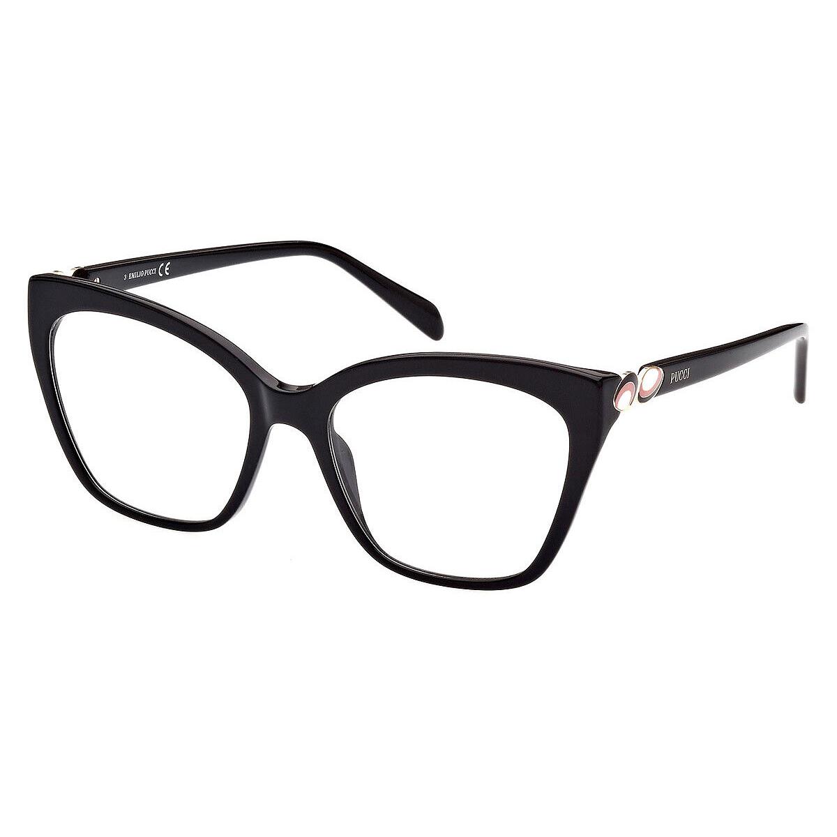 Emilio Pucci EP5195 Eyeglasses Shiny Black/black/white Pink Enamel 54mm - Frame: Shiny Black/Black/White and Pink Enamel, Lens: Demo