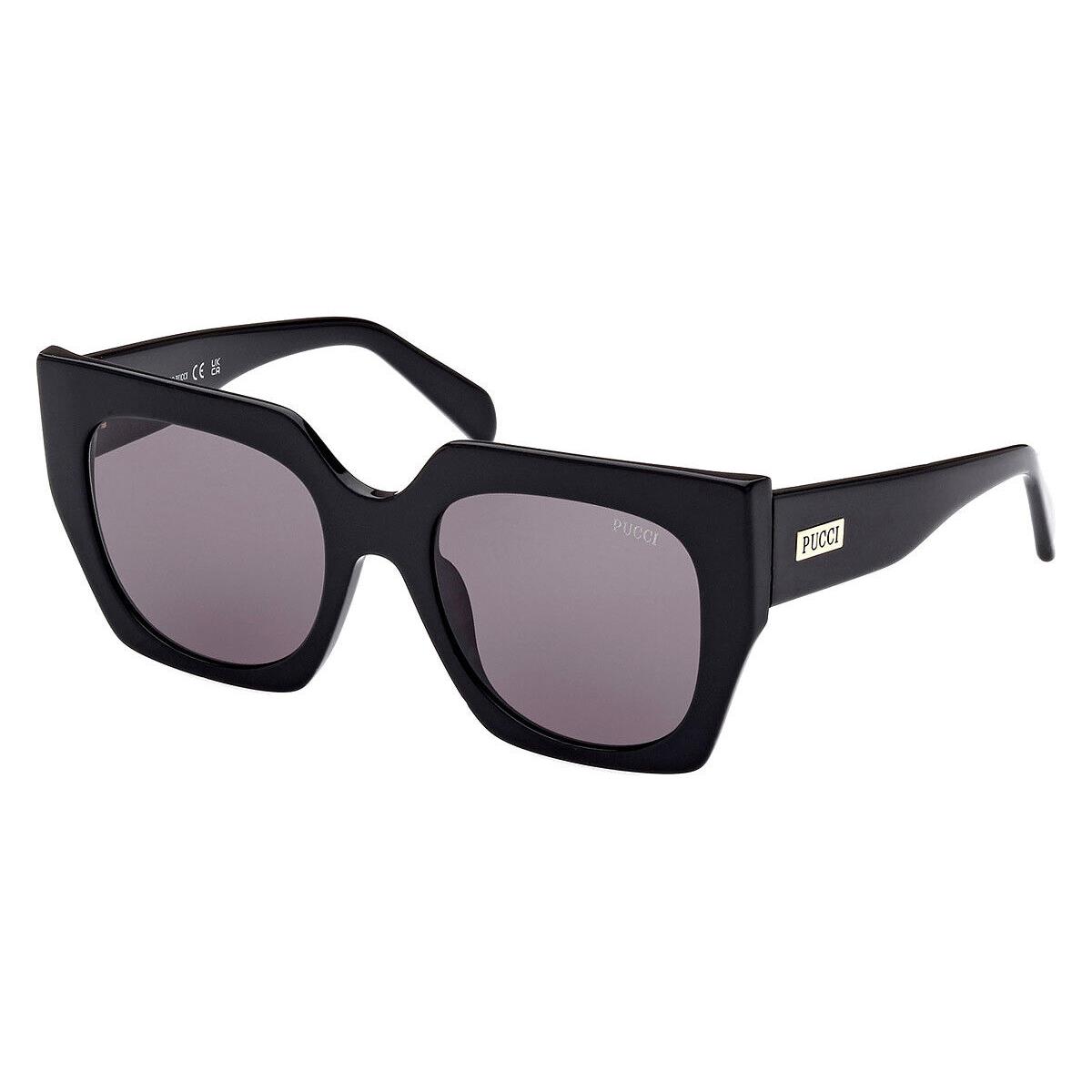 Emilio Pucci EP0197 Sunglasses Shiny Black/black Yellow Gold Smoke 52mm - Frame: Shiny Black/Black with Yellow Gold / Smoke, Lens: Smoke