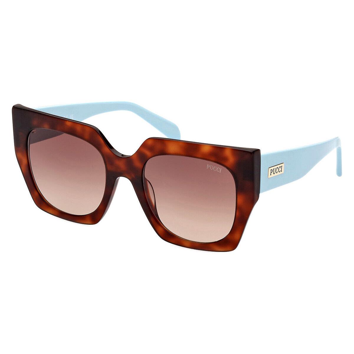 Emilio Pucci EP0197 Sunglasses Women Butterfly 52mm - Frame: Shiny Blonde Havana/Transparent Blue / Gradient Brown, Lens: Gradient Brown