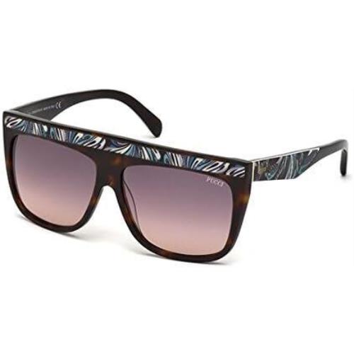 Emilio Pucci EP8 56B Havana Square Smoke Gradient 59-12-140mm Women`s Sunglasses