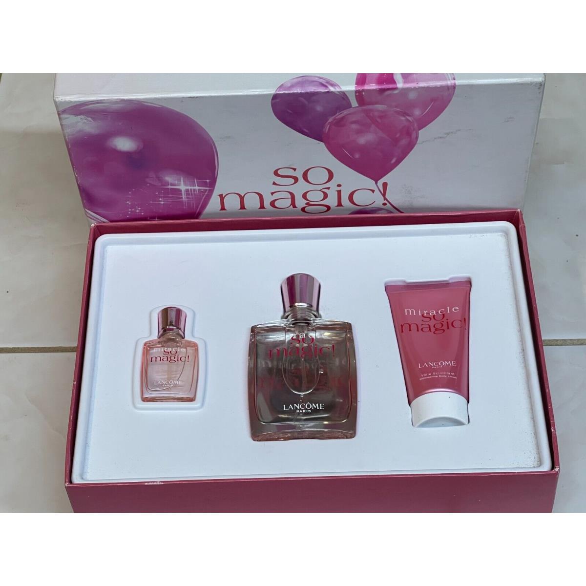 Lancome Miracle SO Magic Women Gift SET-1.7 OZ Edp SPRAY+0.17 OZ Mini+body Lotio